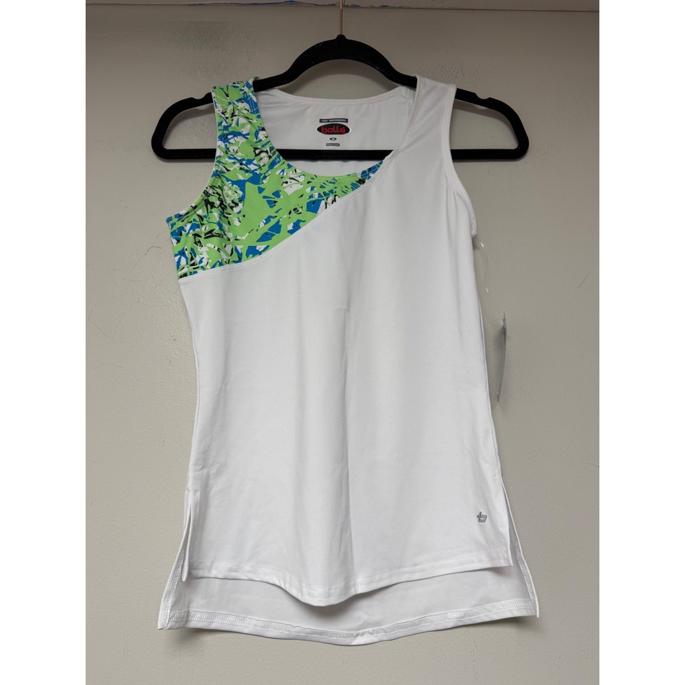 Bolle Womens XS High Performance Tennis Tank Top White Green Blue Abstract Print